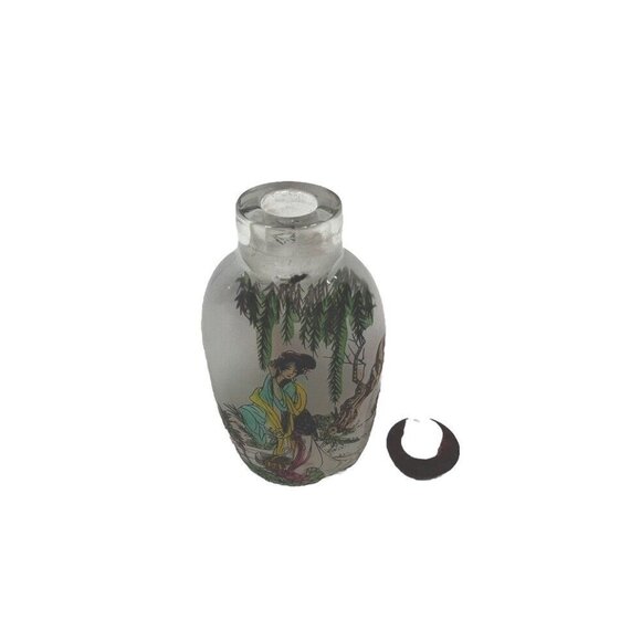 Chinese Vintage Reverse Painted Glass Snuff Bottle Geisha Girl With Stopper. - Picture 6 of 6